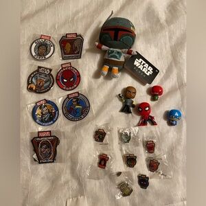 LOT OF 21 pcs marvel and Star Wars collection pins patches mini funkos